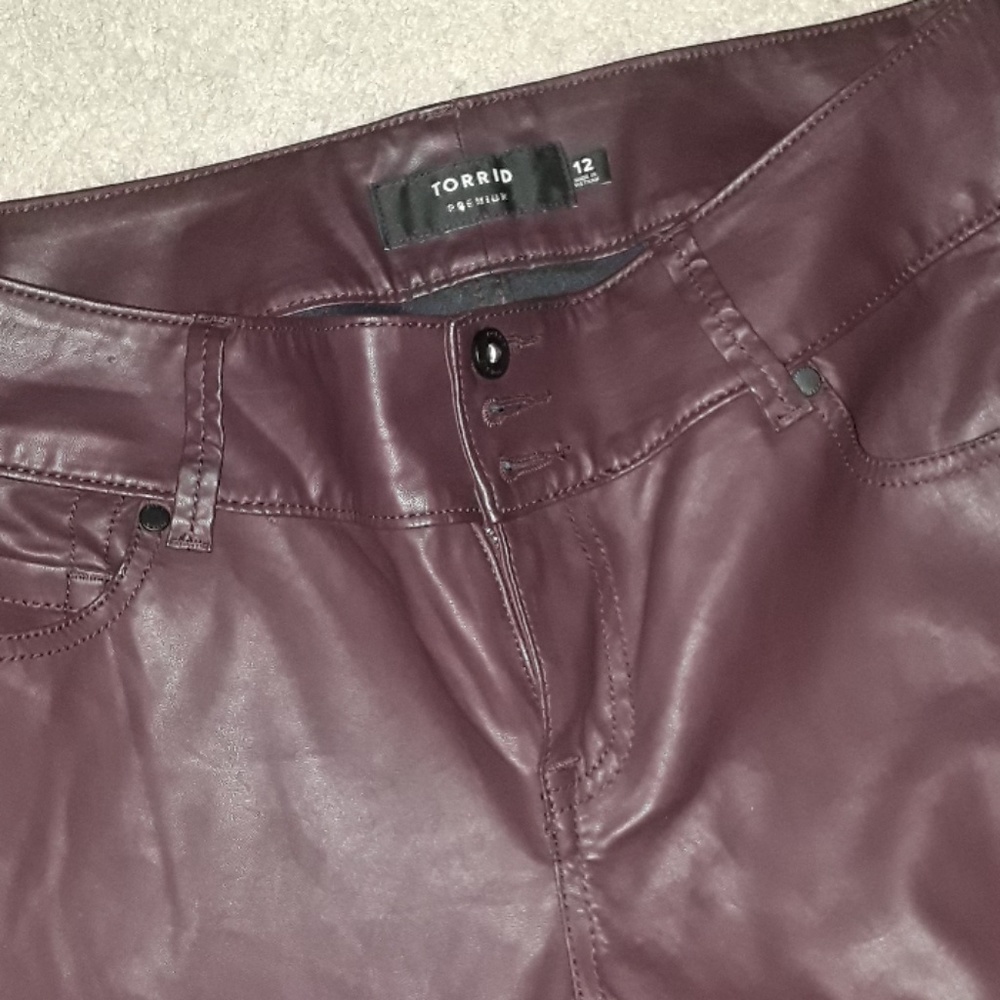 Burgundy leather look pants